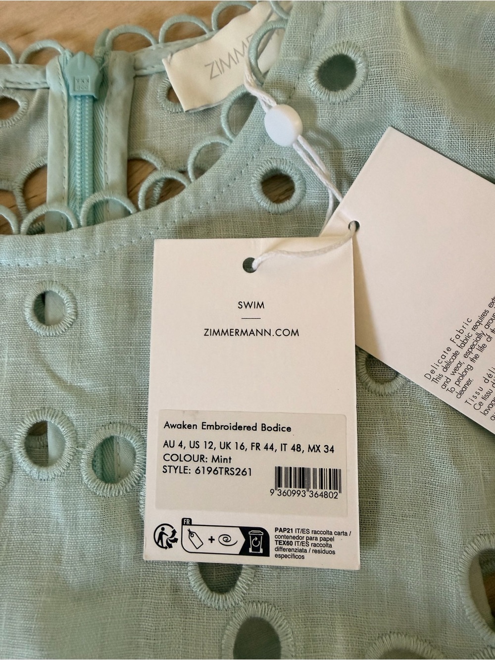Zimmermann Mint Embroidered Eyelet Bodice Crop Top - Picture 3 of 4